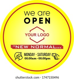 poster we are open in new normal after pandemic corona covid-19