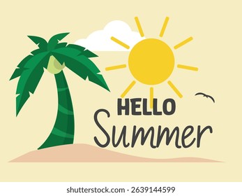poster welcoming summer, with simple and warm feel, summer time icon