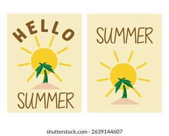 poster welcoming summer, with simple and warm feel, summer time icon