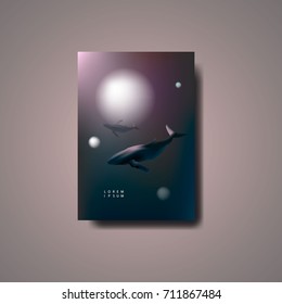 Poster with whale. Deep ocean paty poster. Whale and cosmos.