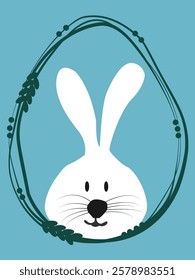 Poster with a white rabbit face in a stylized frame