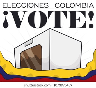 Poster with white voting box behind waving Colombian flag, promoting to vote in Electoral event (written in Spanish).