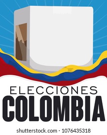 Poster with white voting box and a Colombian flag waving around it promoting electoral event in this country (texts written in Spanish).