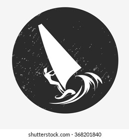 Poster with windsurfing. Print on t-shirts and bags, labels and advertising. Holiday / Vacation / inspirational illustration 