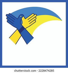 poster with wings of a human hand in blue and yellow colors symbols of Ukraine