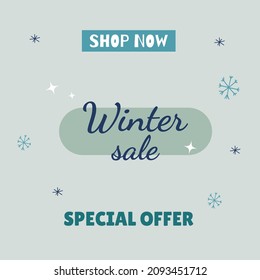 Poster winter sale special offer.  Season sale. Banner with snowflake. Winter discount