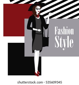 poster wo with dress and purse fashion style geometric background