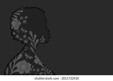 Poster With Woman. African Woman Portrait. Paper Cut Illustration.Womens History Month. Women's Day.
