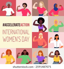 A poster of women with the caption "International Women's Day" and the hashtag #accelerateaction