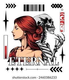 poster women with skeleton brutalism design