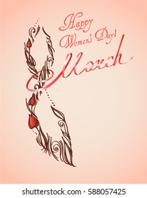 The poster for the Women's Day "March 8", the tulips in the form of eight and word "March" is lettering of the ribbons