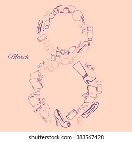 Poster women's day with objects