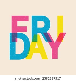 Poster with the word Friday in risograph style. Vector graphics.