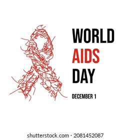 Poster of World Aids Day. 1 December with Awareness Ribbon,  Red Scribble