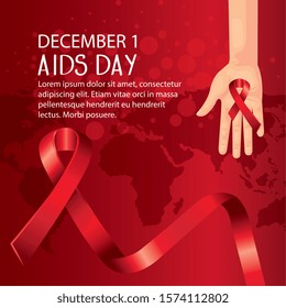 poster of world aids day with hand and ribbons vector illustration design