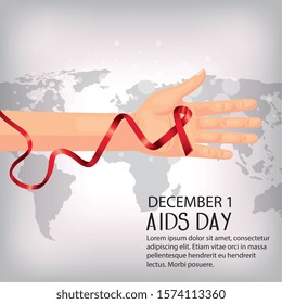 poster of world aids day with hand and ribbon vector illustration design