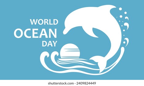 Afiche del Día Mundial de los Océanos con delfín