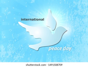 Poster for World Peace Day. The concept of a dove of peace. A symbol of freedom and peace without war. Vector illustration