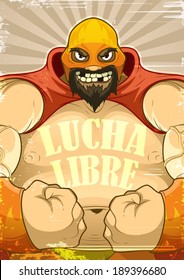 A poster with the wrestler  Lucha Libre in retro style 