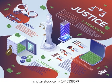 Poster is Written Justice, against Corruption. Crimes against State Power. Economic Profit Obtained Using Power. Safe and Suitcase Filled with Money. Sculpture Justice and Handcuffs.