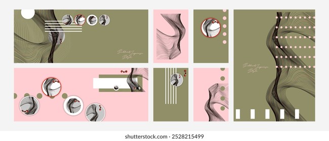 Poster Yang design Japanese style templates set invitations Digital Existentialism to lines abstract background Poetry in Vicinity Lab