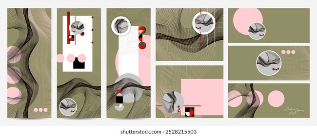 Poster Yang design Japanese style templates set invitations Digital Existentialism to lines abstract background Poetry in Vicinity Lab