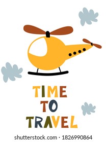 poster with yellow helicopter - vector illustration, eps