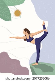 poster with yoga woman on an abstract background