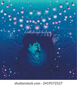 Poster mit jungen Pärchen auf Datum, Licht und magischem Hintergrund, kann für Valentinstag verwendet werden, Vektorgrafik