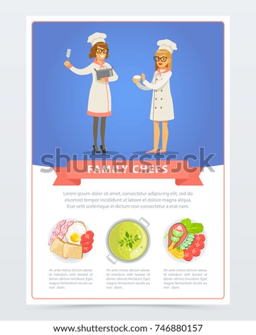Poster with young professional chef and assistant in uniform