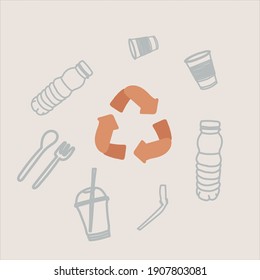 El afiche es basura cero. Ilustración conceptual de la vida sin plástico, reciclado, verde hacia adelante. Tarjeta de felicitación ecológica para el día de la tierra. Ilustración del vector