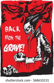 Poster Zombie Back from grave, hand drawn grunge, comic illustration