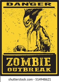 Poster Zombie Zombie Outbreak, hand drawn grunge,Fully editable eps10