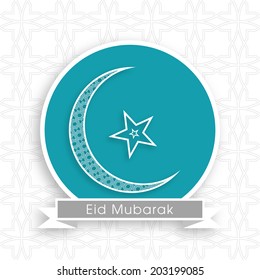 poster,banner or flyer of Eid Mubarak with intricate moon design.