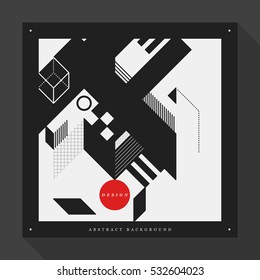 Poster/cover design template with abstract geometric elements on square format. Style of modern graffiti and futurism.