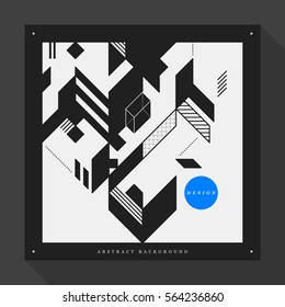 Poster/cover design template with abstract geometric elements on square format. Style of modern graffiti and futurism.