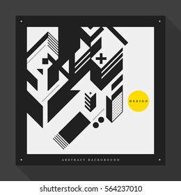 Poster/cover design template with abstract geometric elements on square format. Style of modern graffiti and futurism.