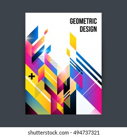 Poster/cover design template with shiny geometric shapes on white background.