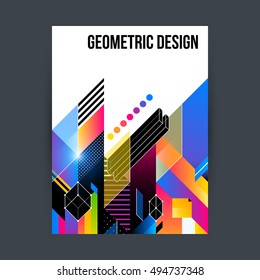 Poster/cover design template with shiny geometric shapes on white background.