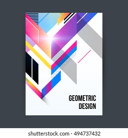 Poster/cover design template with shiny geometric shapes on white background.