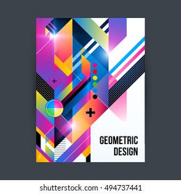 Poster/cover design template with shiny geometric shapes on white background.