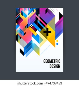 Poster/cover design template with shiny geometric shapes on white background.