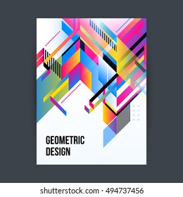 Poster/cover design template with shiny geometric shapes on white background.