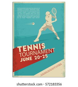 Poster,Flyer in Retro Style.Tennis player . Text and background on a separate layer, color can be changed in one click.