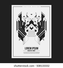 Poster/print design template with symmetric abstract element on white background. Useful for book and magazine covers.