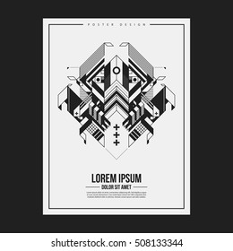 Poster/print design template with symmetric abstract element on white background. Useful for book and magazine covers.