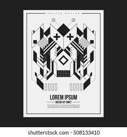 Poster/print design template with symmetric abstract element on white background. Useful for book and magazine covers.