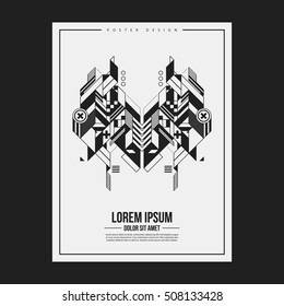 Poster/print design template with symmetric abstract element on white background. Useful for book and magazine covers.