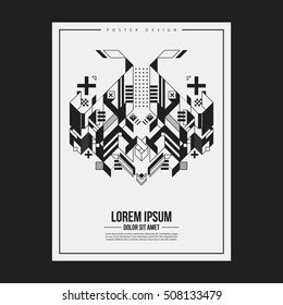Poster/print design template with symmetric abstract element on white background. Useful for book and magazine covers.