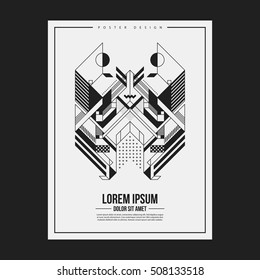 Poster/print design template with symmetric abstract element on white background. Useful for book and magazine covers.